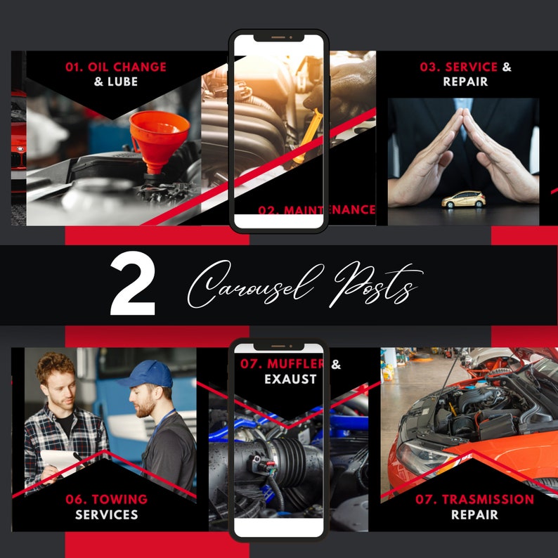 Auto mechanic Instagram templates. Editable Canva templates for car repair shops, mechanics, and auto detailing businesses. Includes Instagram post templates, Instagram story templates, and Instagram carousel templates with automotive-themed designs to promote services, special offers, and customer testimonials.
This Etsy listing includes Instagram post templates, Instagram story templates, and a grid layout for Instagram.