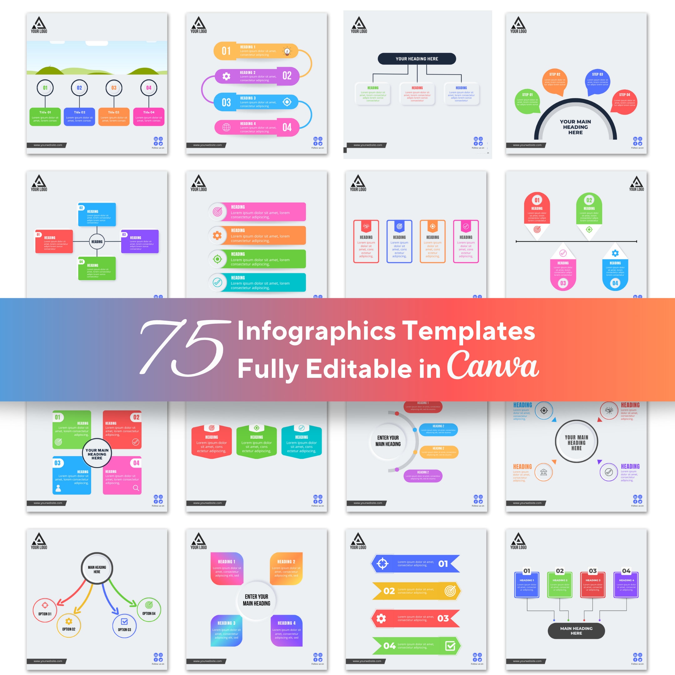 75 Colorful Infographics for Business and Social Media, Instagram ...