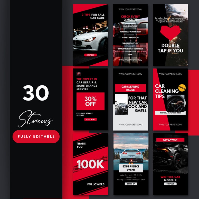 Auto mechanic Instagram templates. Editable Canva templates for car repair shops, mechanics, and auto detailing businesses. Includes Instagram post templates, Instagram story templates, and Instagram carousel templates with automotive-themed designs to promote services, special offers, and customer testimonials.
This Etsy listing includes Instagram post templates, Instagram story templates, and a grid layout for Instagram.
