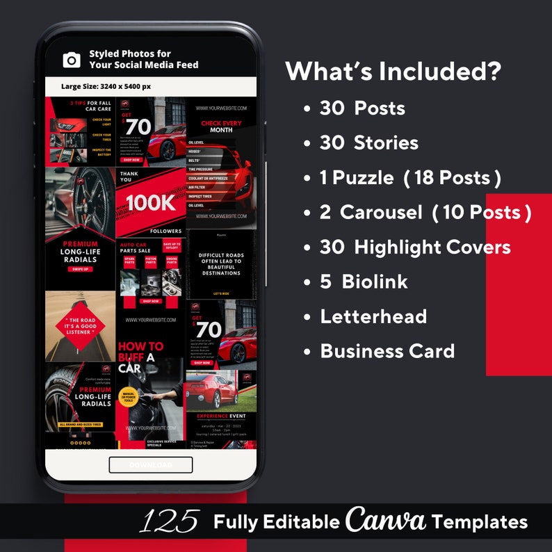 Auto mechanic Instagram templates. Editable Canva templates for car repair shops, mechanics, and auto detailing businesses. Includes Instagram post templates, Instagram story templates, and Instagram carousel templates with automotive-themed designs to promote services, special offers, and customer testimonials.
This Etsy listing includes Instagram post templates, Instagram story templates, and a grid layout for Instagram.