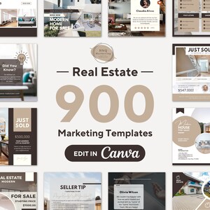 900 Real Estate Marketing Templates: Social Media Posts (Canva)