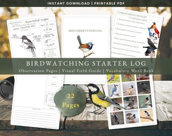 Minimalistisches Vogel-Beobachtungs-Tagebuch | 22-seitiges Essential Nature Journal | Vogelbeobachter Checkliste, Feldführer für Anfänger | Digitaler Download