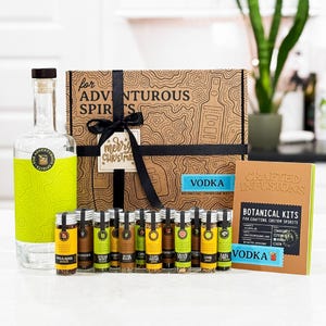 Vodka Gift Set • DIY Cocktail Kit For Personalized Espresso Martinis • Alcohol Infusion Bottle, Custom Wood Card & Unique Botanicals
