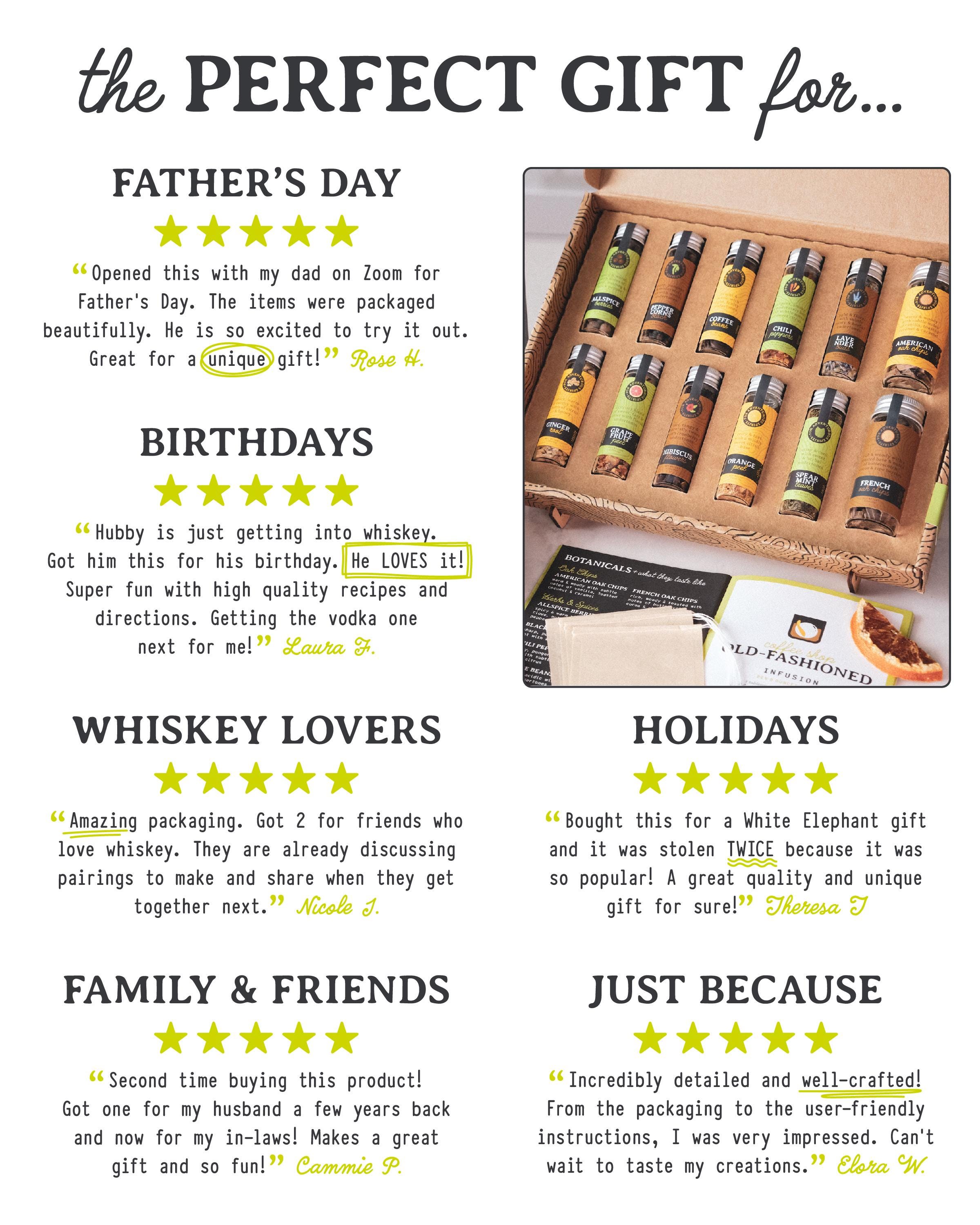 Unique Barware Gift for Dad, Best Whiskey Infusion Kit, Bourbon Birthday Gift for Him, Cocktail Anniversary Present for Husband or Boyfriend