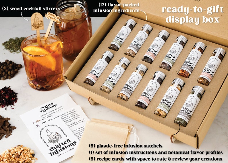 Whiskey Infusion Kit, Mixology Gifts For Bourbon Lovers, DIY Craft Cocktail Set, Groomsman Gift Box, Unique Anniversary Gift For Boyfriend image 2