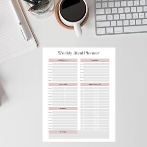 Weekly Meal Planner | Printable Digital Download | Meal Prep Organizer | Grocery List | Instant Download | PDF