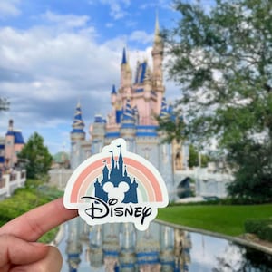 Pastel Rainbow Castle Vinyl Sticker – Magical Mickey Silhouette Design