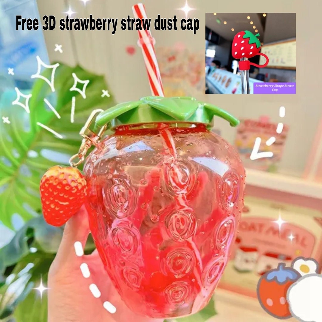 17 Oz Strawberry Shaped Kawaii Cup with Straw for Boba Tea, PP Cute Cups  with Lid and Straw, Kawaii Tea Cup Bottle, Cute Drinking Cups Bottle for