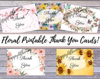 Floral Thank You Card: Printable Botanical Design (digital Download ...