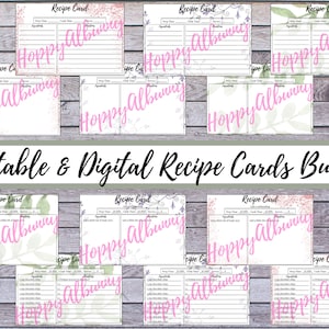 Printable Recipe Cards, Editable Recipe Card, Instant Download, Kitchen Recipe Card, Flower Recipe Card, Recipe Card Printable 6x4