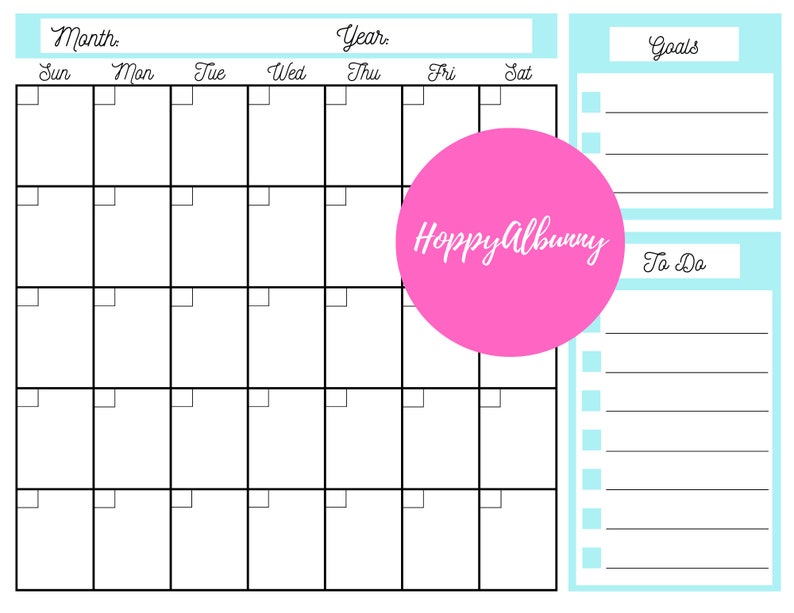 Printable Monthly Calendar, Printable Monthly Planner, Simple Monthly ...