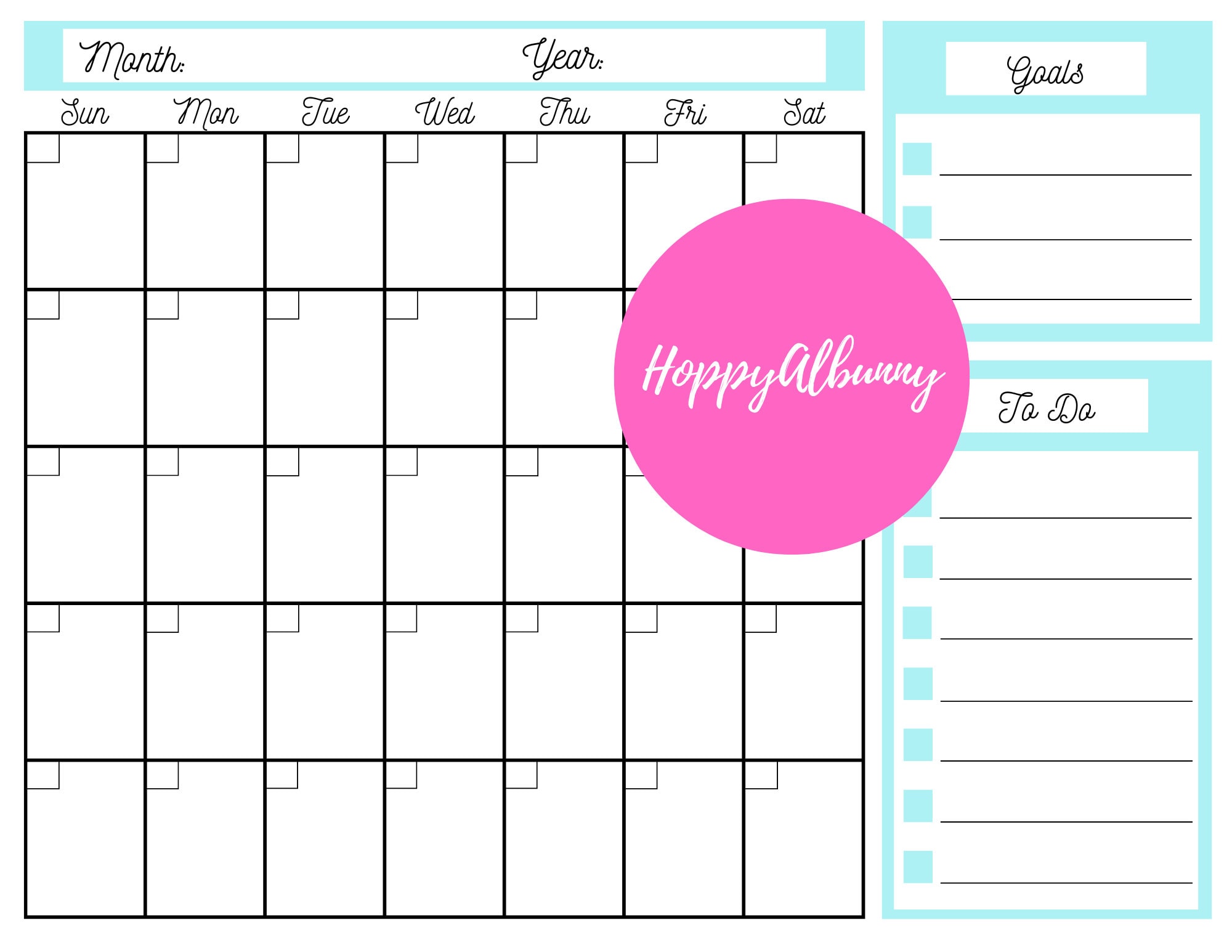 Printable Monthly Calendar, Printable Monthly Planner, Simple Monthly ...