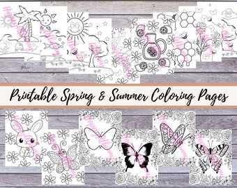 Printable Spring Coloring Pages, Printable Summer Coloring Pages, Printable Coloring Pages for Kids, Printable Coloring Page Bundle for kids