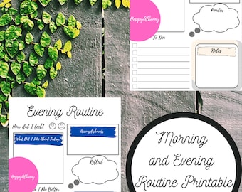 Morning and Evening Routine Printable for Adults, Morning Schedule, Evening Schedule, To Do List, Daily Rituals
