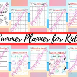 Summer Planner for Kids, Summer Bucket List, Printable Summer Planner for Kids, Summer Schedule for Kids, Summer Calendar, Reading Log
