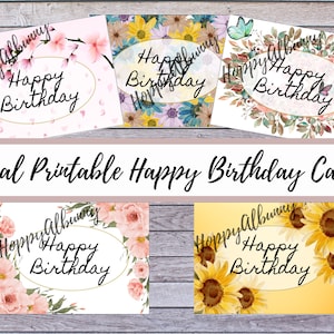 Cartes d'anniversaire florales imprimables, lot de cartes d'anniversaire, pack de cartes d'anniversaire, lot de 5 cartes d'anniversaire imprimables, cartes d'anniversaire Wildflower