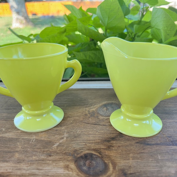 Vintage Hazel Atlas Yellow Milk Glass Sugar Creamer Set