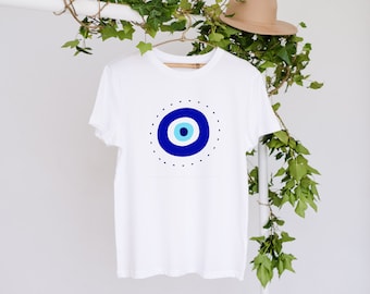 Camisa Evil Eye, Crewneck unisex, camisa de ojos turcos, camisa de ojos griega dibujada a mano, camisa mística boho, regalo de camisa Hamsa para ella