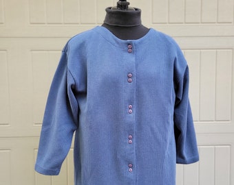 Vintage Milano Cardigan/ Button Down / Ribbed / Blue / Double Button / 3/4 Sleeve / Shoulder Pads / Sz M