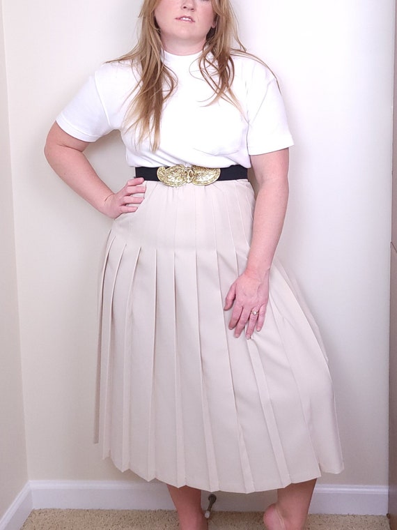 Vintage Willow Ridge Cream Pleated Midi-Skirt / 12