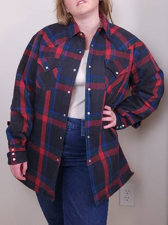 Vintage 1980s Ely Cattleman Plaid Button Up Jacket