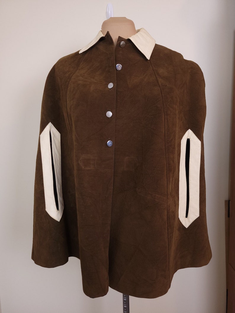 Vintage Jerold 1960s Brown Suede Cape with Collar image 1