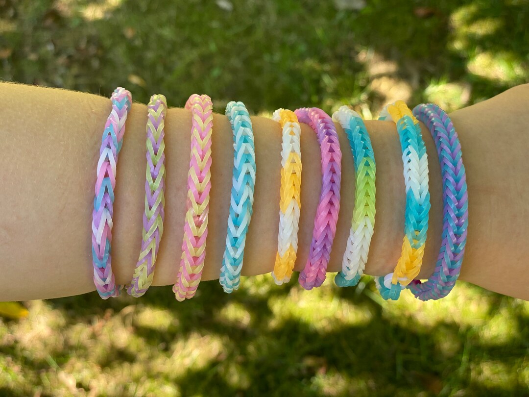 Set of 3 Handmade Rubber Band Bracelets Rainbow Multicolor Jewelry