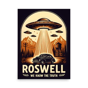 Roswell UFO Poster | Alien Abduction Wall Art | Retro Space Decor | Sci-Fi Conspiracy Print | Extraterrestrial Gift