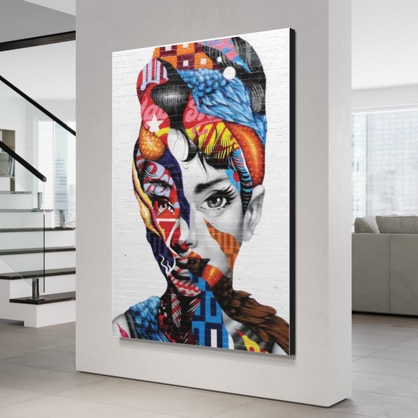 Audrey Hepburn Wall Art canvas Pop Art Living Room Bedroom Mancave; Modern Decor, Abstract, Movie. Star