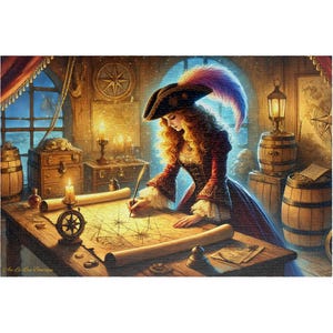 Puzzle La route cachée de Lady Pirate, casse-tête d'aventure avec carte au trésor nautique, idée cadeau sur le thème des pirates, casse-tête pour les amateurs