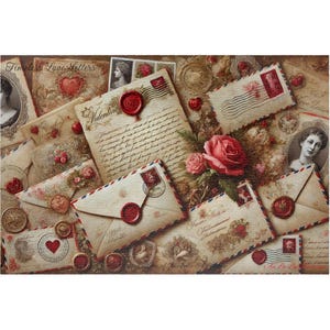 Rompecabezas de cartas de amor antiguas, collage atemporal de sellos y textos escritos a mano, regalo ideal para amantes y almas sentimentales