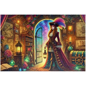 Rompecabezas de la Tienda Pirata, Escena de la Puerta del Capitán, Pirata Real con Linterna, Portal Estelar y Mapas del Tesoro, Regalo Náutico Único