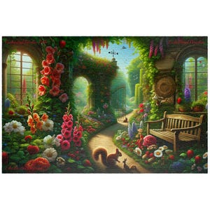 Puzzle Garden Path - Bujny kwiatowy raj Puzzle, Żywe rośliny botaniczne, Fantazyjna sceneria na zewnątrz, Prezent na Dzień Matki