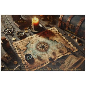 Captain's Treasure Map-puzzel, antieke piratenkaart, decor nautisch avontuur, mysterieuze verloren goudpuzzel, uniek leuk mysterie cadeau-idee