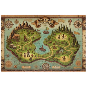 Rompecabezas con mapa de aventuras para papá y yo, mapa del tesoro de fantasía con actividades divertidas para papá e hijo, regalo único para el Día del Padre