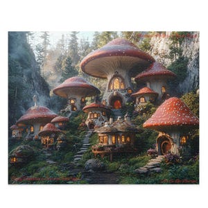 Mushroom Village Puzzle, Whimsical Gnome Toadstool Town Jigsaw, Fantasy Cottagecore Gift, Gnome Puzzle, Fun Family Activity