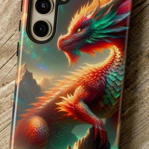 Dragon Phone Case -Ruby-Scaled Dragon on Peaks, Durable Cover, Magical Gift for Fantasy Enthusiasts, Ruby Dragon Tough Phone Case