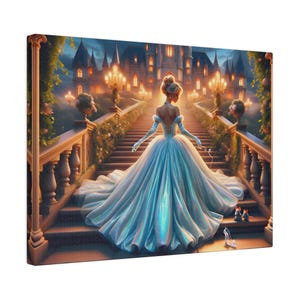 Princess Wall Decor, "Midnight Elegance" Canvas Art, Enchanted Castle & Ball Gown Scene, Fairytale Home Decoration, Gift for Her