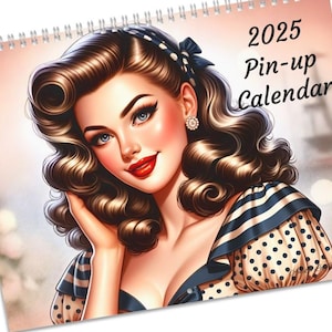2025 Retro Pin-Up Girl Calendar, Vintage Glamour Art, Monthly Wall Calendar