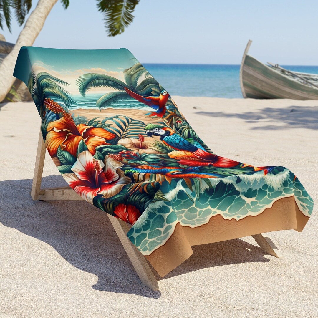 Round Beach Towel Trio of Tropical Parrots main image 0