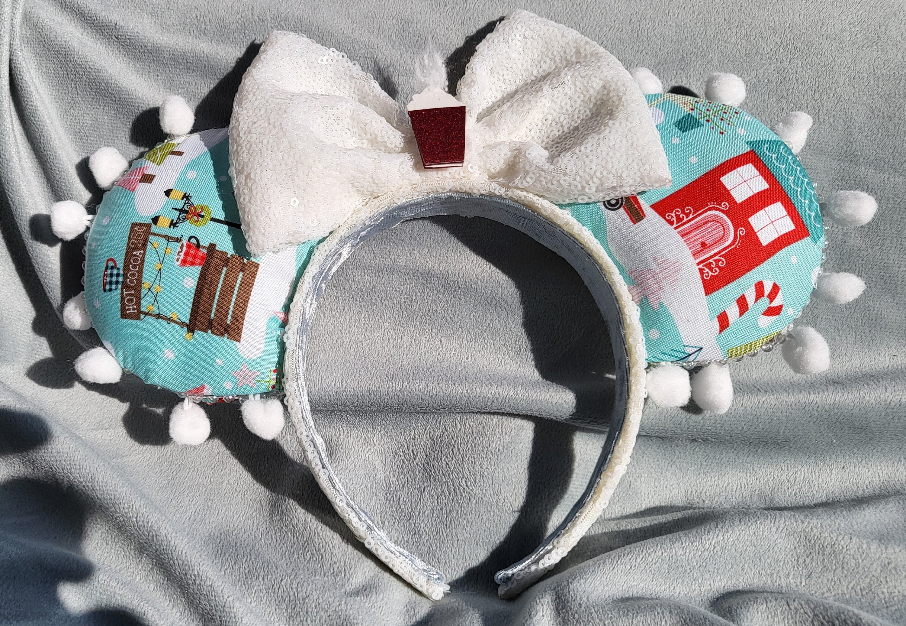 Hot Cocoa Scented Mouse Ears, Sequin Bow, Christmas Headband 