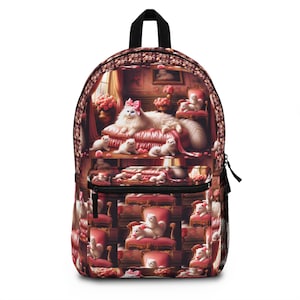Kitty Print Tasche: Weißer Kater & Pinke Schleifen Rucksack