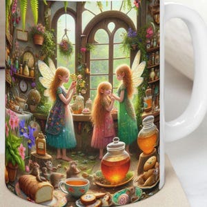 Tazza da caffè Fairy Tea Party: decorazione da cucina stravagante, ceramica da 11 once