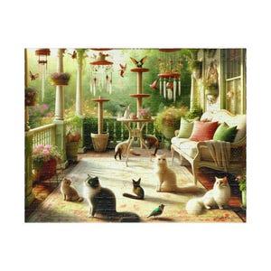 Feline Garden Gathering Puzzle: Charming Jigsaw of Cats on a Sunlit ...