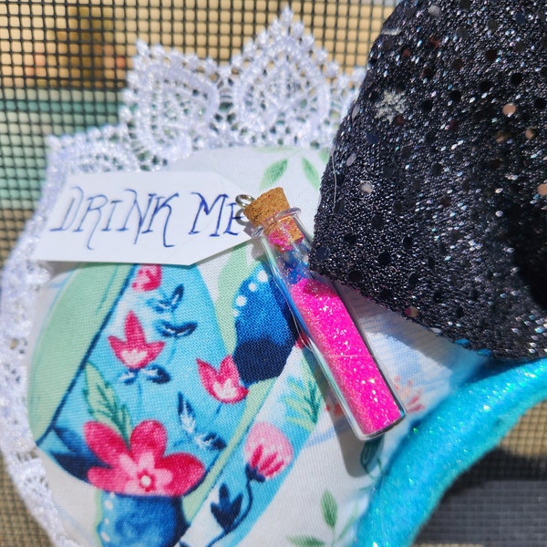 Wonderland Whimsy: Tea Party Ears Headband with 'Drink Me' Charm