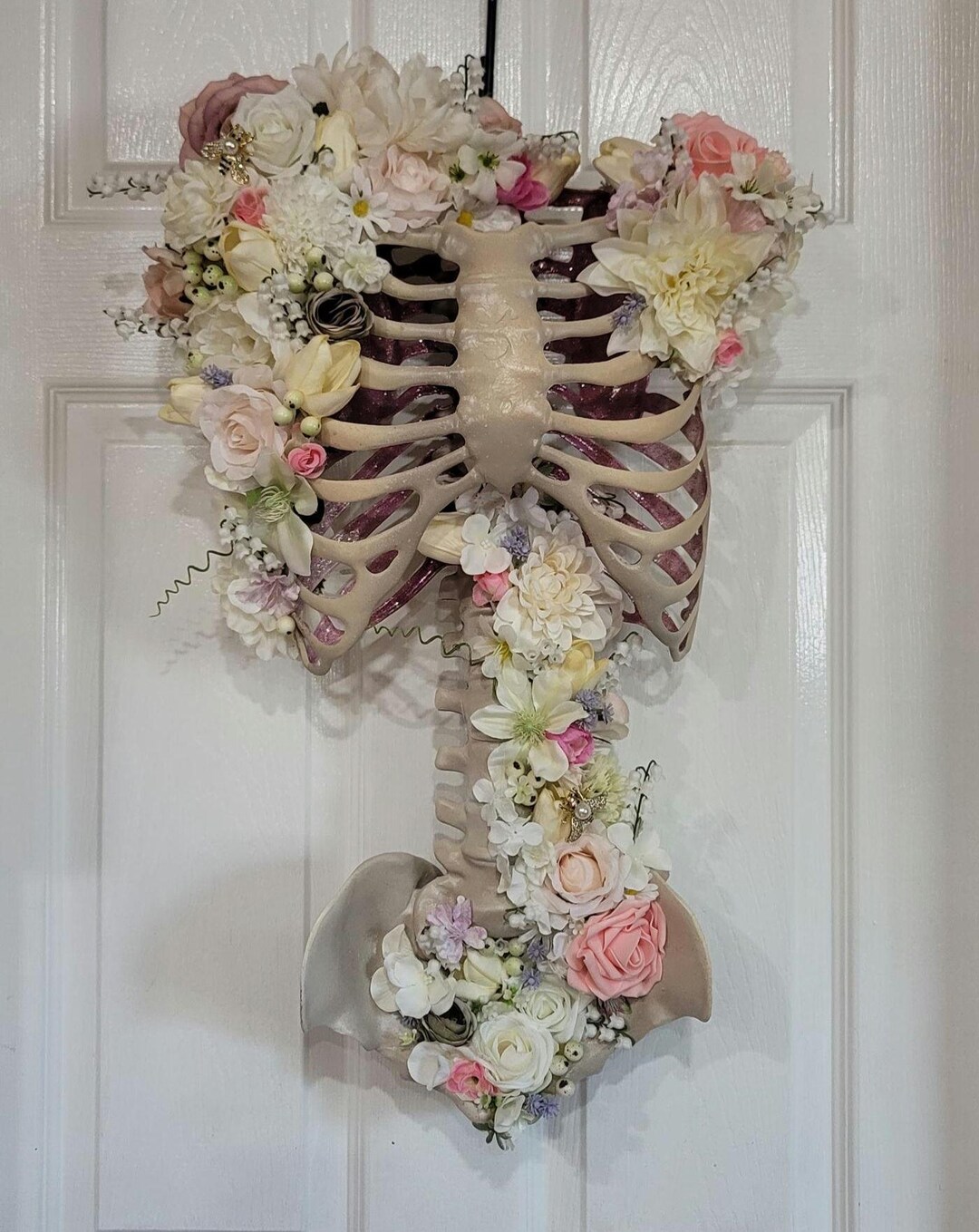 Ironically Pink Ironically Romantic White and Light Pink Floral Skeleton Ribcage Wall ...