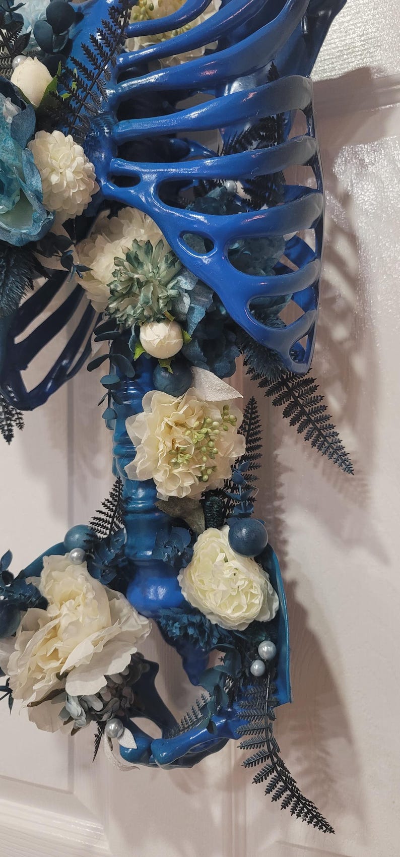 Moody Dreamy Romantic Blue and White Floral Skeleton Ribcage Wall Decor ...