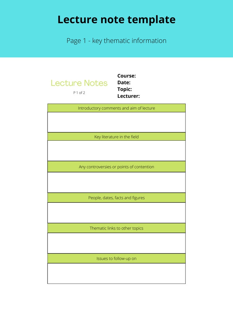 Lecture Notes Template (university / College / School / Study) - Etsy