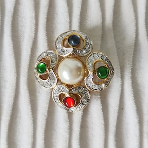 Signierte Vintage Brosche mit farbenfrohen Cabochons