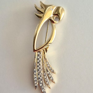 Vintage 1970s Parrot Brooch. Large Statement Bird Pin.